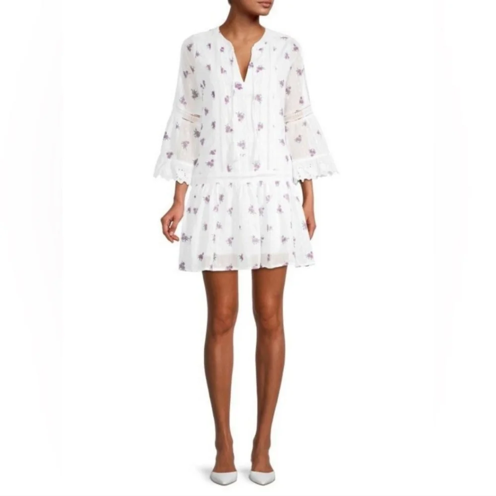 Allison New York White&Purple Embroidered Drop-Waist Mini Dress Size M Feminine - Picture 2 of 16